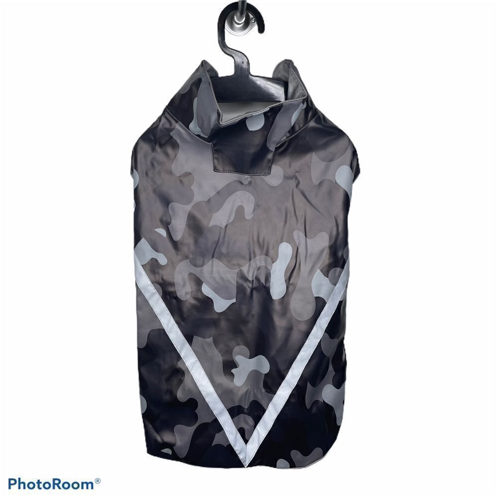 NEW Dog Wear Jacket Rain Coat Camo Doggy‎ Rain Raincoat Reflective Gray Black